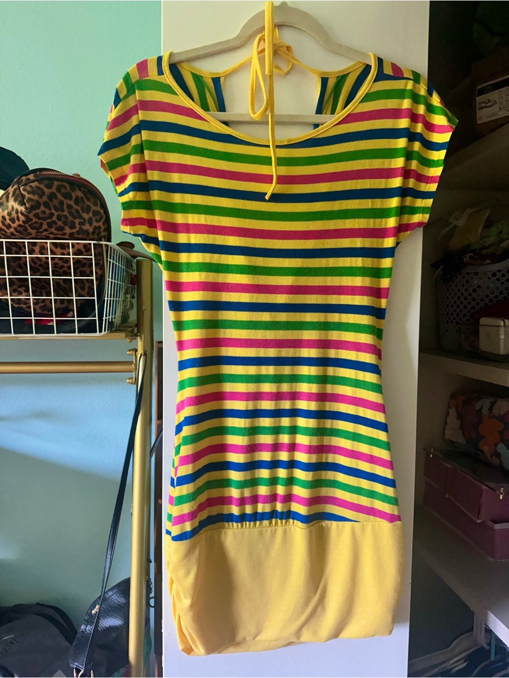 Bright Yellow Multi-Stripe Casual Dress